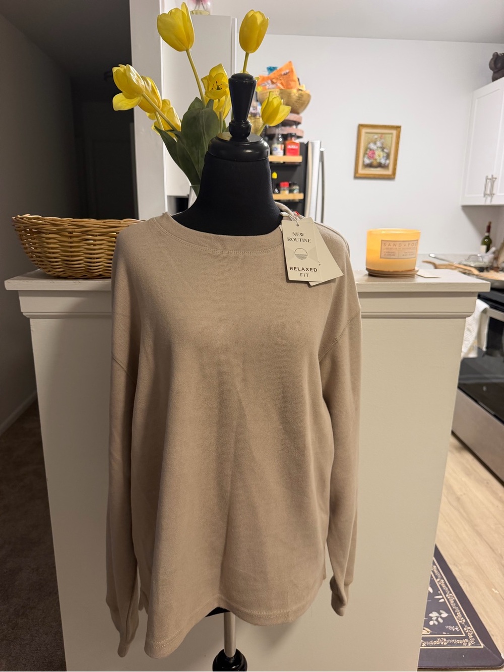 Denim & Flower Relaxed Scoop Neck Sweater in Taupe